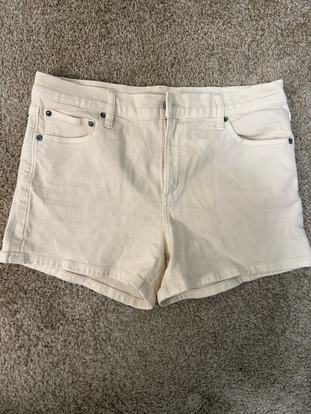 American Eagle Outfitters Cream High-Waist Denim Shorts